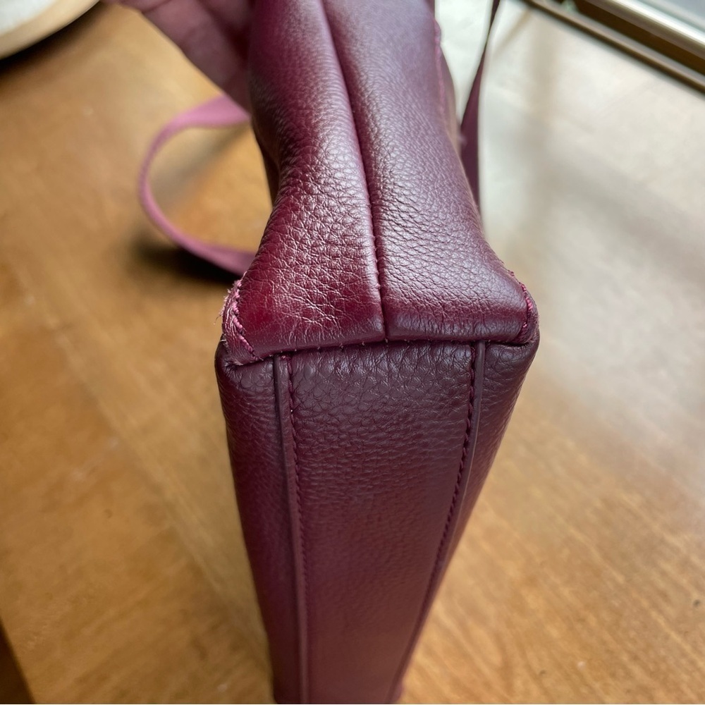 The Sak Burgundy Pebbled Leather Crossbody Bag with Adjustable Webbing Strap - Picture 6 of 12